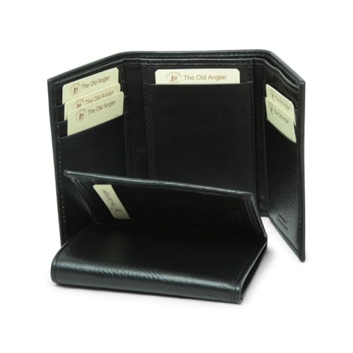 Old Angler Geldbörse aus schwarzem Leder mit RFID-Abschirmung | Made in Italy | kompaktes Design mit 5 Kartenfächern und Münzfach, Schwarz von Old Angler Firenze