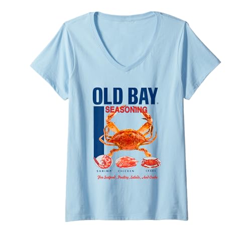 Damen Old Bay Retro Crab and Seafood Seasoning Foodie T-Shirt mit V-Ausschnitt Damen Old Bay Retro Crab and Seafood Seasoning Foodie T-Shirt mit V-Ausschnitt von Old Bay