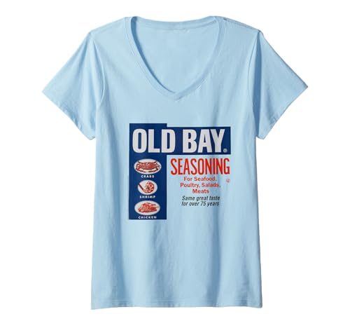 Damen Old Bay Seasoning Tin Label Easy Costume Spices T-Shirt mit V-Ausschnitt Damen Old Bay Seasoning Tin Label Easy Costume Spices T-Shirt mit V-Ausschnitt von Old Bay