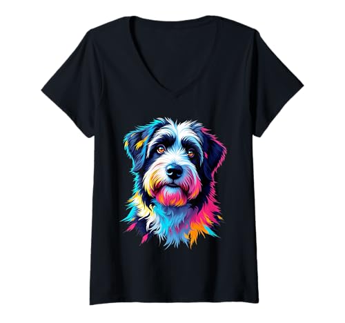 Damen Pop-Art-Liebhaber alter englischer Schäferhunde T-Shirt mit V-Ausschnitt Damen Pop-Art-Liebhaber alter englischer Schäferhunde T-Shirt mit V-Ausschnitt von Old English Sheepdog Lover Designs