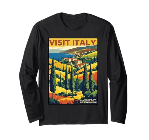 Vintage Tourist Poster Italien 1940er Jahre Stil Retro Italienische Frauen Langarmshirt von Old Fashioned European Souvenirs Keepsakes Girls