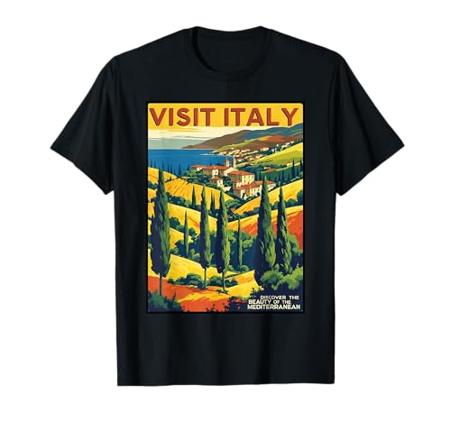 Vintage Tourist Poster Italien 1940er Jahre Stil Retro Italienische Frauen T-Shirt von Old Fashioned European Souvenirs Keepsakes Girls