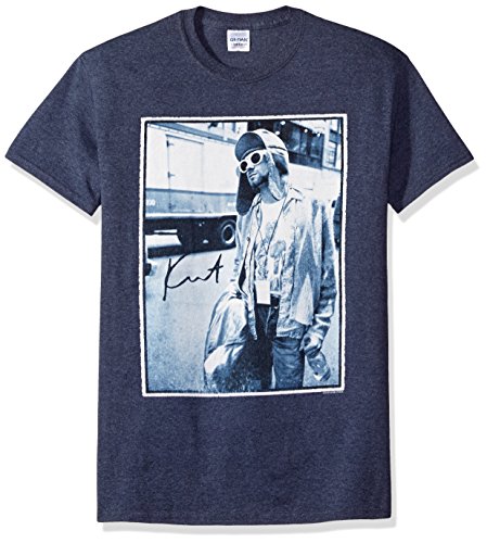 FEA Herren Kurt Cobain Standing by Bus Photo T-Shirt, Marineblau, meliert, L von Old Glory