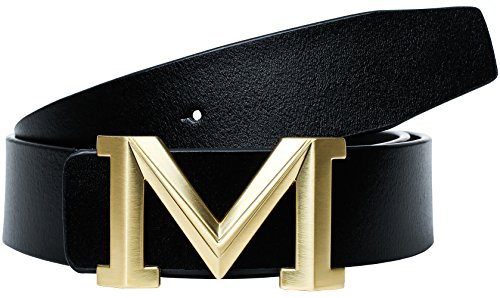 Herren Gürtel Big Gold M Schnalle 38 mm importiertes italienisches Leder - Schwarz - 110cm(37-39) von Old John leather