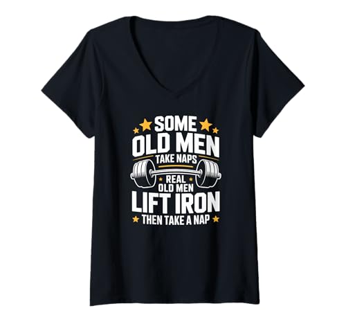 Damen Some Old Men Take Naps Real Old Men Lift Iron T-Shirt mit V-Ausschnitt Damen Some Old Men Take Naps Real Old Men Lift Iron T-Shirt mit V-Ausschnitt von Old Men Lift Iron Powerlifting Gym Strength