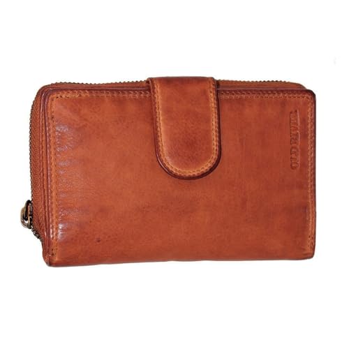 Old River Leder Damen Geldbörse, Frauen Portemonnaie Brieftasche, Damen Nappaleder Geldbörse Vintage mittelgroß(10,5/16/ 4 cm) von Old River