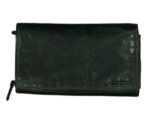 Leder Damen Geldbörse XXL, Lederbörse Portemonnaie Brieftasche Nappaleder mit 2 großen Geldscheinfächer, Box Travel Organizer Echtleder (19/10,5/4 cm) von Old River