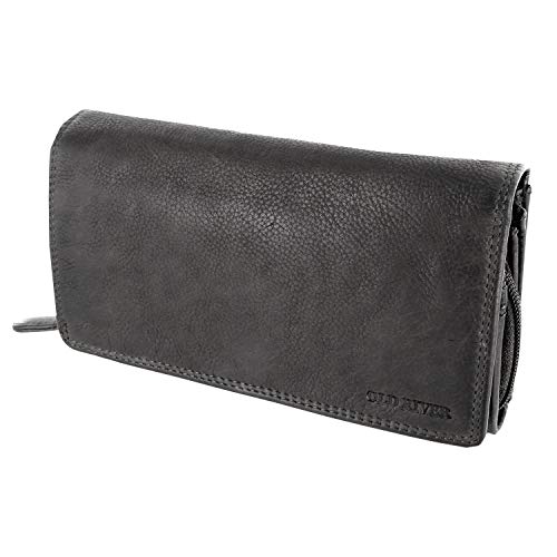 Leder Damen Geldbörse XXL, Lederbörse Portemonnaie Brieftasche Nappaleder mit 2 großen Geldscheinfächer, Box Travel Organizer Echtleder (19/10,5/4 cm) von Old River