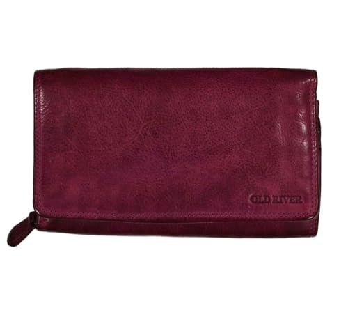 Leder Damen Geldbörse XXL, Lederbörse Portemonnaie Brieftasche Nappaleder mit 2 großen Geldscheinfächer, Box Travel Organizer Echtleder (19/10,5/4 cm) von Old River