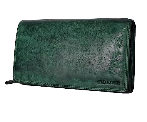 Leder Damen Geldbörse XXL, Lederbörse Portemonnaie Brieftasche Nappaleder mit 2 großen Geldscheinfächer, Box Travel Organizer Echtleder (19/10,5/4 cm) von Old River