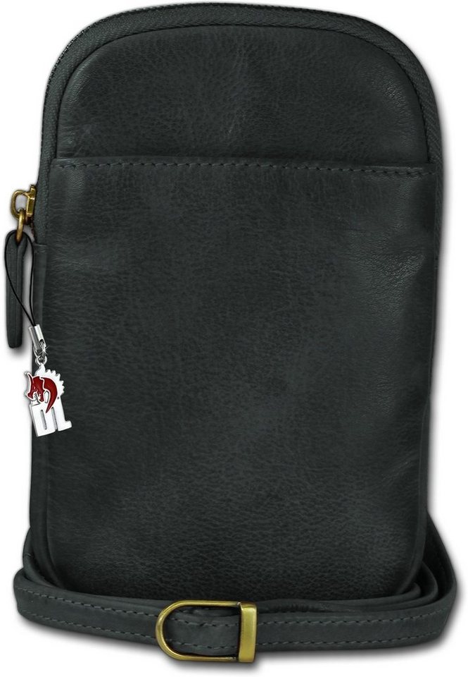 DrachenLeder Umhängetasche DrachenLeder Tasche Damen Handtasche (Umhängetasche, Umhängetasche), unisex Handtasche, Umhängetasche Echtleder grau, Größe ca. 13cm von DrachenLeder