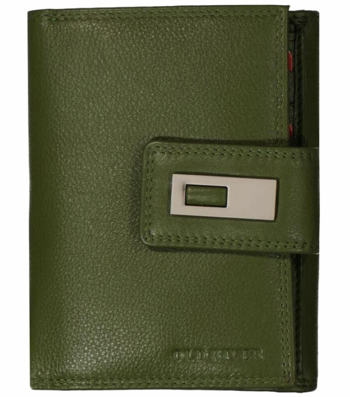 Old River - Old River Damenbörse 15C Druckknopf echt Leder hellolive Grün von Old River