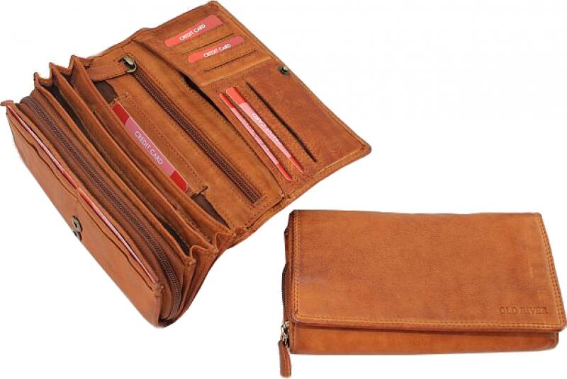 Old River - Old River Damenbörse mit RV echt Rindleder cognac Braun von Old River