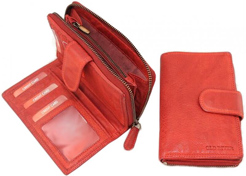 Old River - Old River Damenbörse mit RV echt Rindleder rot Rot von Old River