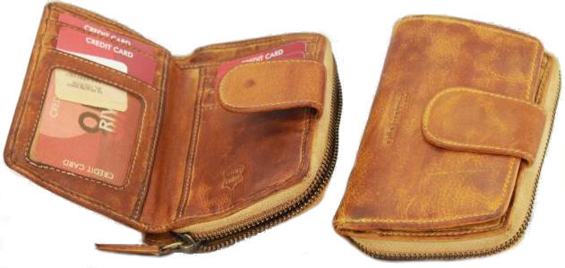 Old River - Old River Damenbörse mit Riegel und Reißverschluss echt Leder hell tan Braun von Old River