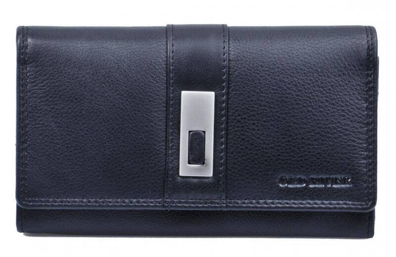 Old River - Old River Damenbörse mit Überschlag RFID-Schutz echt Leder schwarz Schwarz von Old River