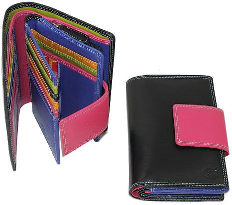 Old River - Old River Damenbörse mit Überschlag und Reißverschluss echt Leder schwarz pink Schwarz von Old River