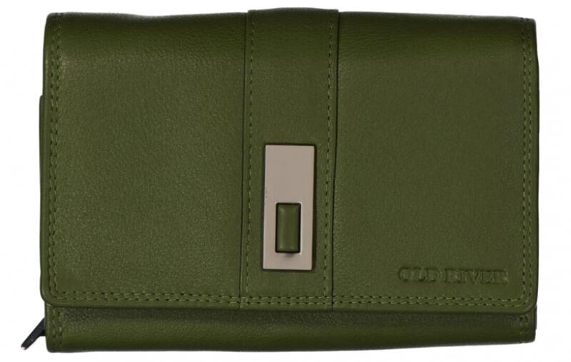 Old River - Old River Damenbörse mit Überschlag und Riegel echt Leder hellolive Grün von Old River