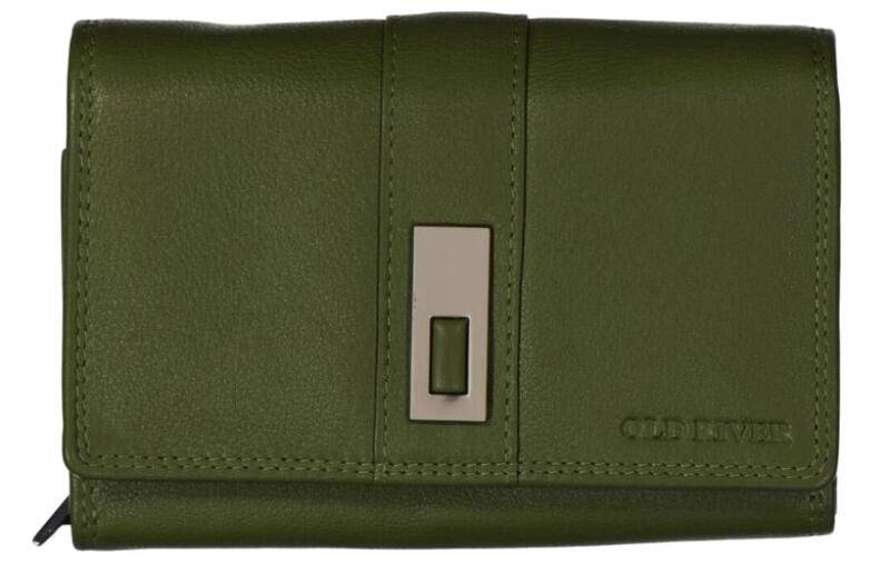 Old River - Old River Damenbörse mit Überschlag und Riegel echt Leder hellolive Grün von Old River