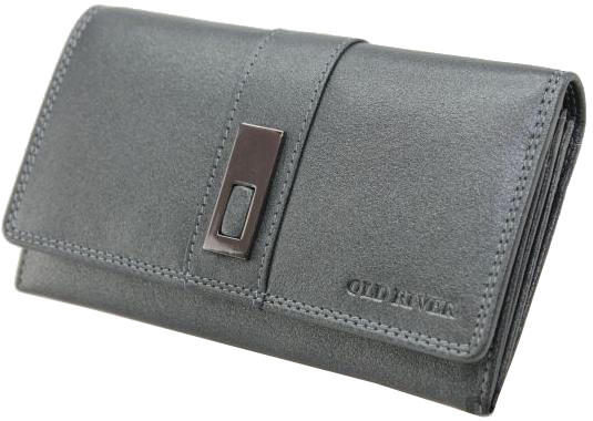 Old River - Old River Damenlangbörse mit Überschlag echt Leder metallic schwarz Schwarz von Old River