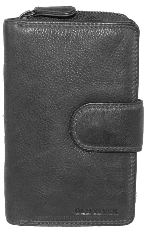 Old River - Old River Damenlangbörse mit Überschlag echt Leder schwarz Schwarz von Old River