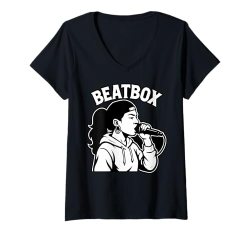Damen Beatbox Music Old School Rap Mikrofon Beatboxer T-Shirt mit V-Ausschnitt Damen Beatbox Music Old School Rap Mikrofon Beatboxer T-Shirt mit V-Ausschnitt von Old School Beatbox Freestyle Mic Vibes