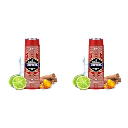 Old Spice Captain 3-in-1 Duschgel & Shampoo für Männer, 400ml, langanhaltender, frischer Duft in Parfümqualität für Haare-Gesicht-Körper (Packung mit 2) von Old Spice