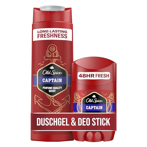 Old Spice Captain Deo Stick für Männer (50 ml)+Old Spice Captain 3-in-1 Duschgel & Shampoo für Männer (250 ml) von Old Spice