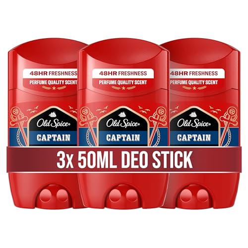 Old Spice Captain Deo Stick für Männer (50 ml), Herren, 48 h Frische, 0% Aluminiumsalze, keine weißen Rückstände und gelben Flecken (Packung mit 3) von Old Spice