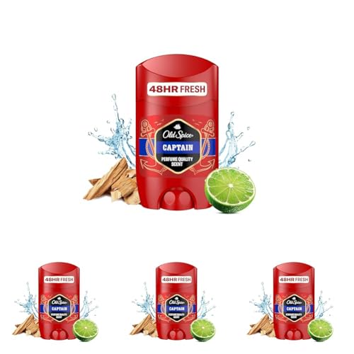 Old Spice Captain Deo Stick für Männer (50 ml), Herren, 48 h Frische, 0% Aluminiumsalze, keine weißen Rückstände und gelben Flecken (Packung mit 4) von Old Spice