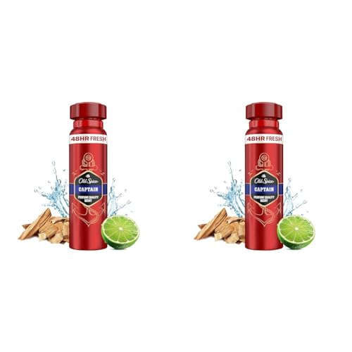 Old Spice Captain Deodorant Bodyspray für Männer, 150ml, 48H Frische, langanhaltender Duft in Parfümqualität, 0% Aluminiumsalze (Packung mit 2) von Old Spice