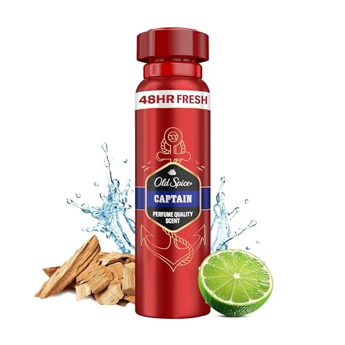 Old Spice Captain Deodorant Körperspray für Männer (150 ml), Herren, 48 h Frische, 0 % Aluminiumsalze, keine weißen Rückstände und gelben Flecken von Pantene