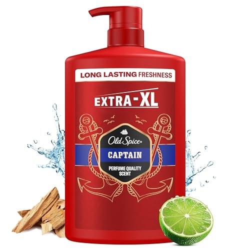 Old Spice Captain 3-in-1 Duschgel & Shampoo für Männer (1 L), Körper-Haar-Gesichtsreinigung Männer, lang anhaltend Frisch, Zitrone, Sandelholz und Seeluft von Old Spice