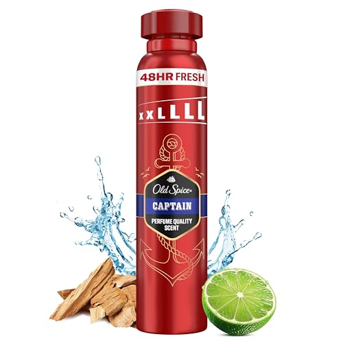 Old Spice Captain Deodorant Körperspray für Männer (250 ml),Herren, 48 h Frische, 0 % Aluminiumsalze, keine weißen Rückstände und gelben Flecken, lang anhaltend Frisch, Zitrone, Sandelholz und Seeluft von Old Spice