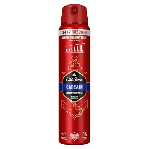Old Spice Captain Deospray für Männer 250 ml, 24/7 Frischhh bei täglicher Anwendung, Langanhaltender Duft in Parfumqualität, Schutz vor Gerüchen, Ohne Aluminiumsalze, Unsichtbar auf Schwarz und Weiß von Old Spice