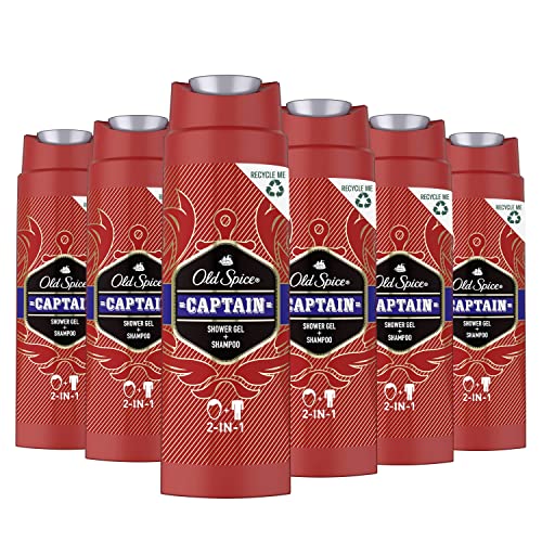 Old Spice Captain Duschgel und Shampoo für Männer, 2in1 Showergel + Shampoo, mit Männlichem Langanhaltendem Duft, 6 x 250ml von Old Spice