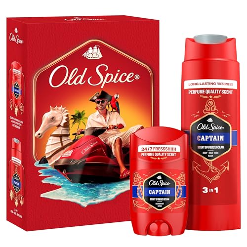 Old Spice Captain Geschenkset für Männer mit Captain Deostick und Duschgel, 24/7 Frischhh bei täglicher Anwendung, langanhaltender Duft in Parfumqualität von Procter & Gamble