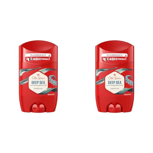 Old Spice Deep Sea Deo Stick für Herren 50 ml, 48 h Frische, 0 % Aluminiumsalze, keine weißen Rückstände und gelben Flecken (Packung mit 2) von Old Spice