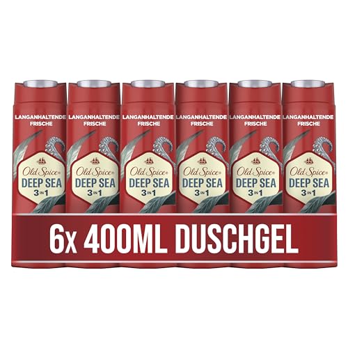 Old Spice Deep Sea Duschgel und Shampoo Für Männer 400 ml, 3-in-1 Körper-Haar-Gesichtsreinigung, Lang Anhaltend Frisch 6er Pack von Old Spice