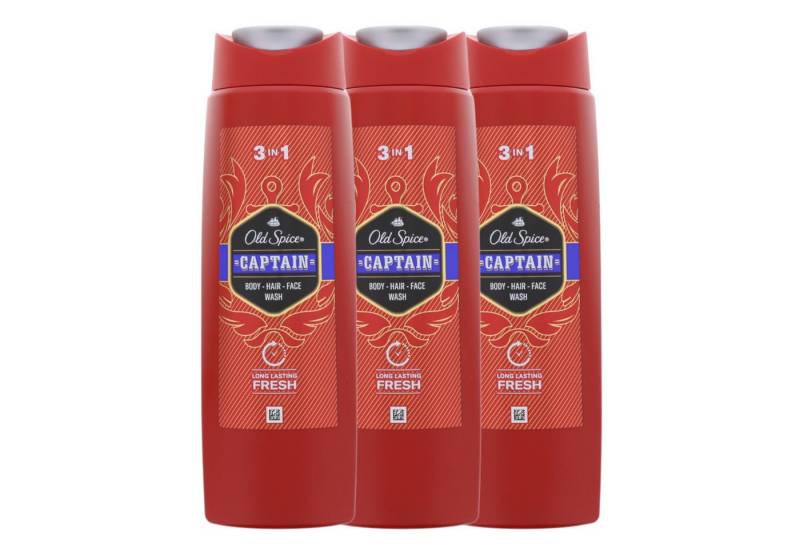 Old Spice Duschgel 3 x Old Spice Captain 3 in1 Duschgel & Shampoo Body Hair Face for men von Old Spice