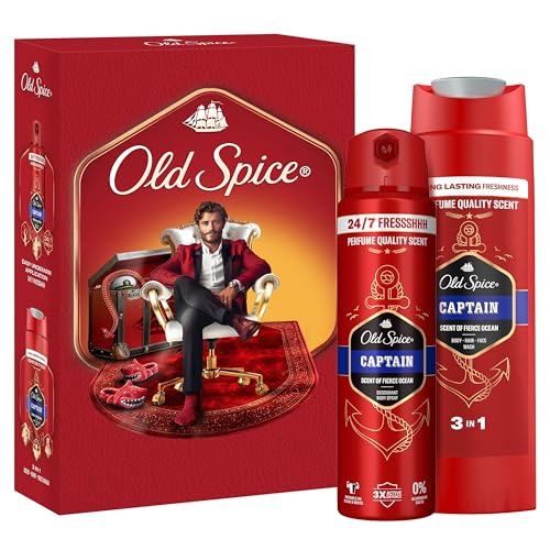 Old Spice Gentleman Geschenkset für Männer mit Captain Deospray und Duschgel, 24/7 Frischhh bei täglicher Anwendung, langanhaltender Duft in Parfumqualität von Old Spice