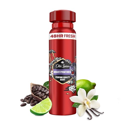 Old Spice Night Panther Deodorant Körperspray für Männer (150 ml), Herren, 48 h Frische, 0 % Aluminiumsalze, keine weißen Rückstände und gelben Flecken von Old Spice