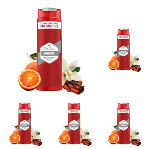 Old Spice Original 3-in-1 Duschgel & Shampoo für Männer, 400ml, langanhaltender, frischer Duft in Parfümqualität für Haare-Gesicht-Körper (Packung mit 5) von Old Spice
