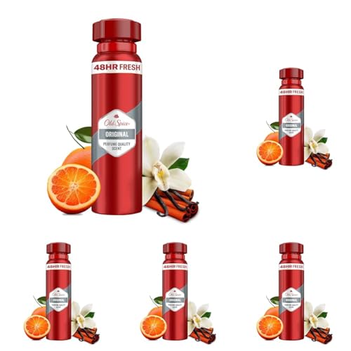 Old Spice Original Deodorant Bodyspray für Männer, 150ml, 48H Frische, langanhaltender Duft in Parfümqualität, 0% Aluminiumsalze (Packung mit 5) von Old Spice