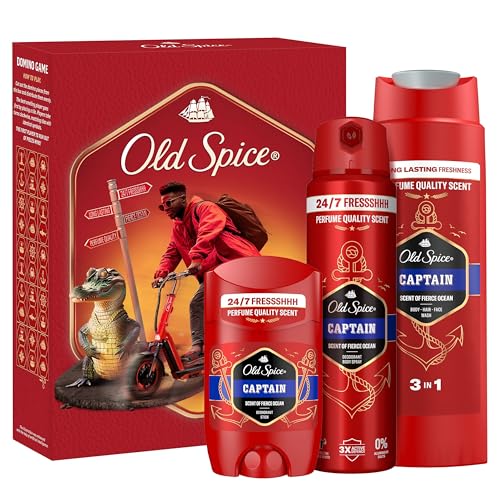 Old Spice Urban Traveller Geschenkset mit Captain Deostick, Deospray, Duschgel, 24/7 Frischhh bei täglicher Anwendung, langanhaltender Duft in Parfumqualität von Old Spice