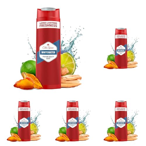 Old Spice Whitewater 3-in-1 Duschgel & Shampoo für Männer (250 ml), Körper-Haar-Gesichtsreinigung Männer, lang anhaltend Frisch, Zitrone, Sandelholz und Amber (Packung mit 5) von Old Spice