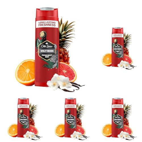 Old Spice Wolfthorn 3-in-1 Duschgel & Shampoo für Männer (250 ml), Körper-Haar-Gesichtsreinigung Männer, lang anhaltend Frisch (Packung mit 5) von Old Spice