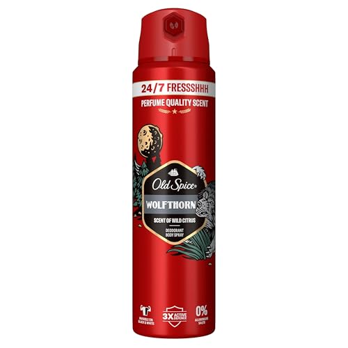 Old Spice Wolfthorn Deospray für Männer 150 ml, 24/7 Frischhh bei Täglicher Anwendung, lang anhaltender Duft in Parfumqualität, Ohne Aluminiumsalze, unsichtbar auf Schwarz und Weiß von Old Spice