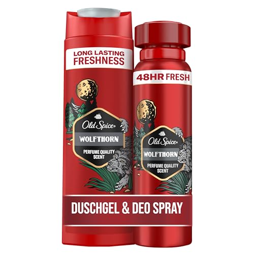 Old Spice Wolfthorn Deodorant Körperspray für Männer (150 ml),+Old Spice Wolfthorn 3-in-1 Duschgel & Shampoo für Männer (250 ml) von Old Spice