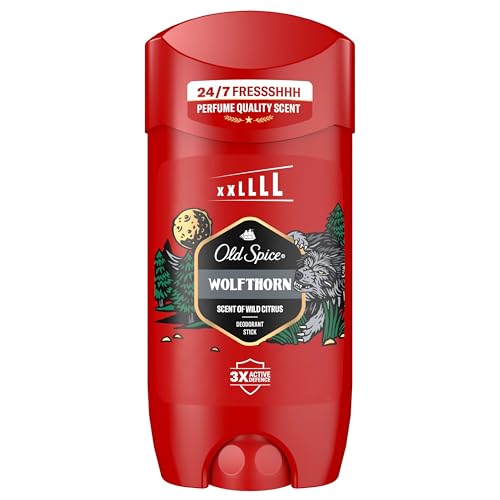 Old Spice Wolfthorn Deostick für Männer 85 ml, 24/7 Frischhh bei täglicher Anwendung, lang anhaltender Duft in Parfümqualität, Schutz vor Gerüchen, 0% Aluminiumsalze, unsichtbar auf Schwarz und Weiß von Old Spice